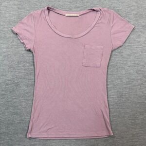 Active‎ USA T-Shirt Women S Purple Ribbed Scoop Neck Short Sleeve Basic Tee